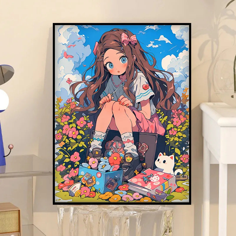 糖果女孩数字油画手工diy填充画丙烯油彩画画手绘肌理涂色填色画