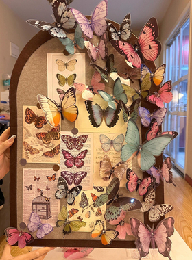 蝴蝶装饰毛毡板新款pvc立体蝴蝶节配饰玄关客厅装饰画彩蝶挂画