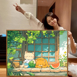 饰画 夏日时光数字油画手工diy动漫填充画丙烯油彩手绘填色涂色装