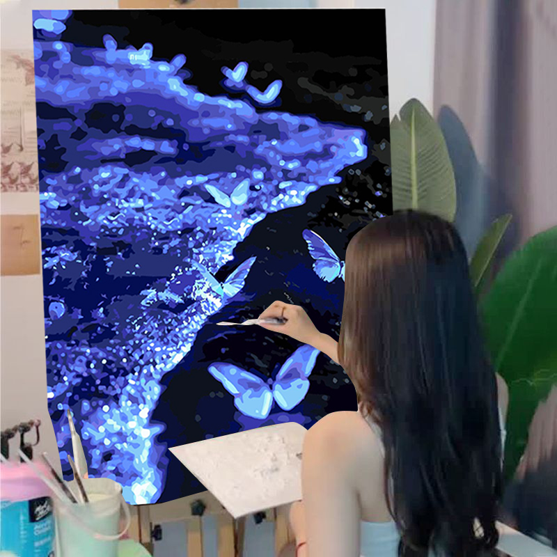 蝴蝶数字油画填色diy手工填充丙烯装饰画挂画客厅卧室治愈系礼物图片