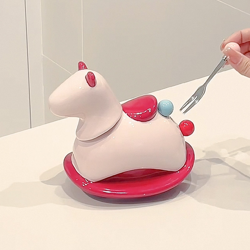 陶瓷小马果叉罐牙签罐马年可爱创意摆件二合一不锈钢水果叉收纳罐,餐饮具,水果叉/水果签,淘宝优惠券,粉丝福利购,淘宝优惠卷