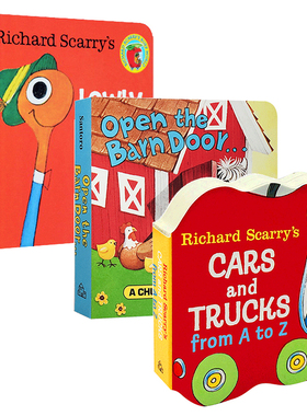 英文原版绘本Richard Scarry's斯凯瑞3册合集 农场动物认知  从A到Z的认识汽车 幼儿初级词汇  0-3岁低幼认知启蒙绘本纸板书口袋书