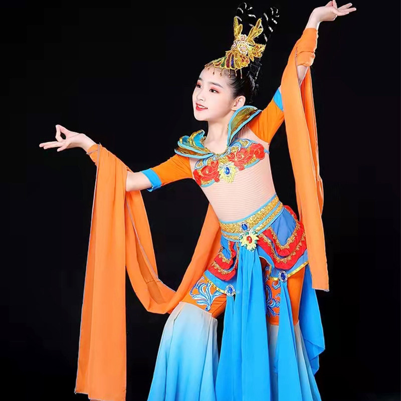 敦煌舞蹈演出服民族女少儿飞天嫦娥奔月服装古典舞反弹琵琶表演服
