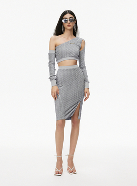 Azepam 基础百搭 灰色肌理感不规则a字半身包臀裙