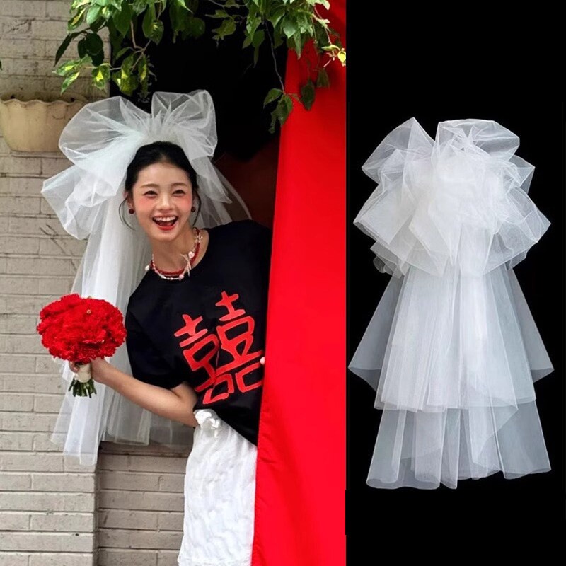头纱领证求婚小众云朵抓纱绝美街拍造型蓬蓬纱高级感婚礼头饰白色
