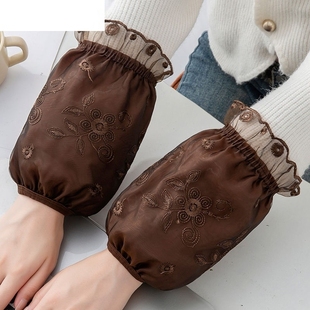 羽绒服袖头蕾丝袖套女士短款防污办公室防脏学生餐饮工作护袖咖色