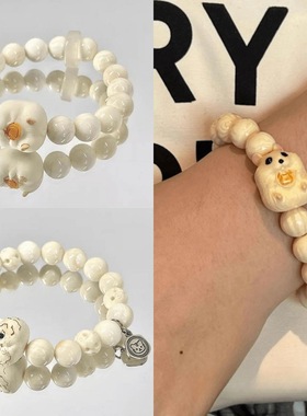 可爱仓鼠手链卡通动物国风设计白色手串2024新款中式小众可爱手饰