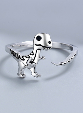 可爱卡通动物恐龙戒指女小众设计感高级食指戒ins风个性开口指环