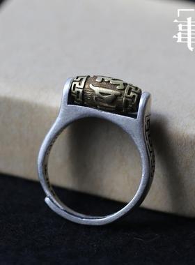 复古泰银貔貅金刚杵戒指男女款民族风开口指环个性小众设计食指戒