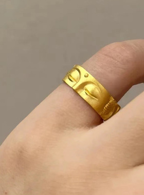 【开口可调节】佛不言尾戒哑金银古法男女戒好寓意大佛脸戒指古风