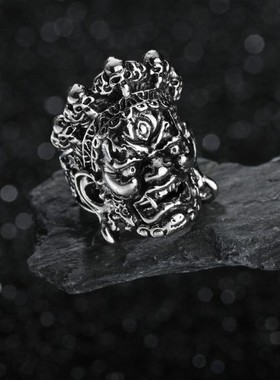 复古夸张大黑天戒指霸气潮人个性小众京剧脸谱关节指环潮男饰品