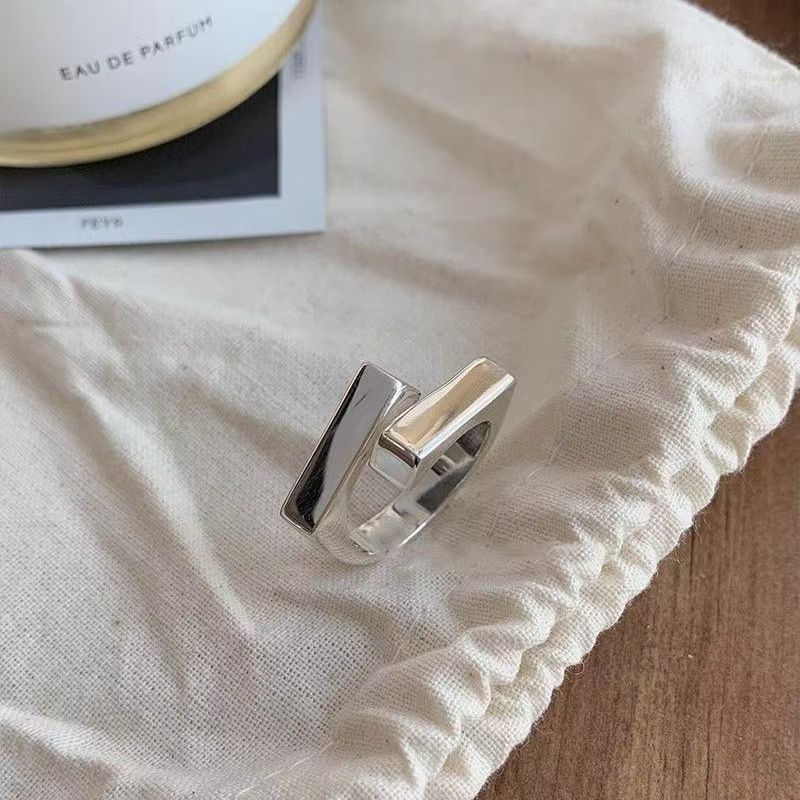 复古韩版长方块戒指女款个性小众设计感食指戒开口可调节指环