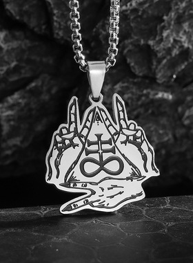 银怪兽文字项链吊坠撒旦十字架钛钢短款卫毛衣链男女气质风潮酷