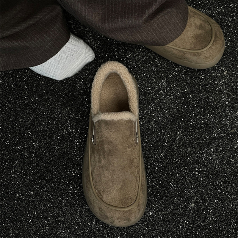 潮牌雪地靴男士冬季加绒保暖东北棉鞋一脚蹬平底套脚极简乐福鞋子