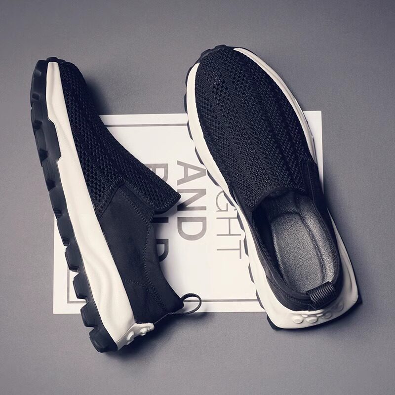 男鞋夏季款透气飞织网面休闲运动网鞋男士镂空薄款懒人一脚蹬布鞋