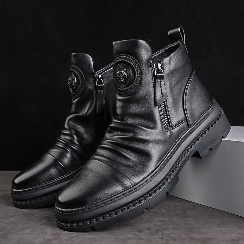 真皮马丁靴男款秋冬季加绒保暖高帮棉鞋男士英伦软皮软底休闲皮鞋,流行男鞋,马丁靴,淘宝优惠券,粉丝福利购,淘宝优惠卷