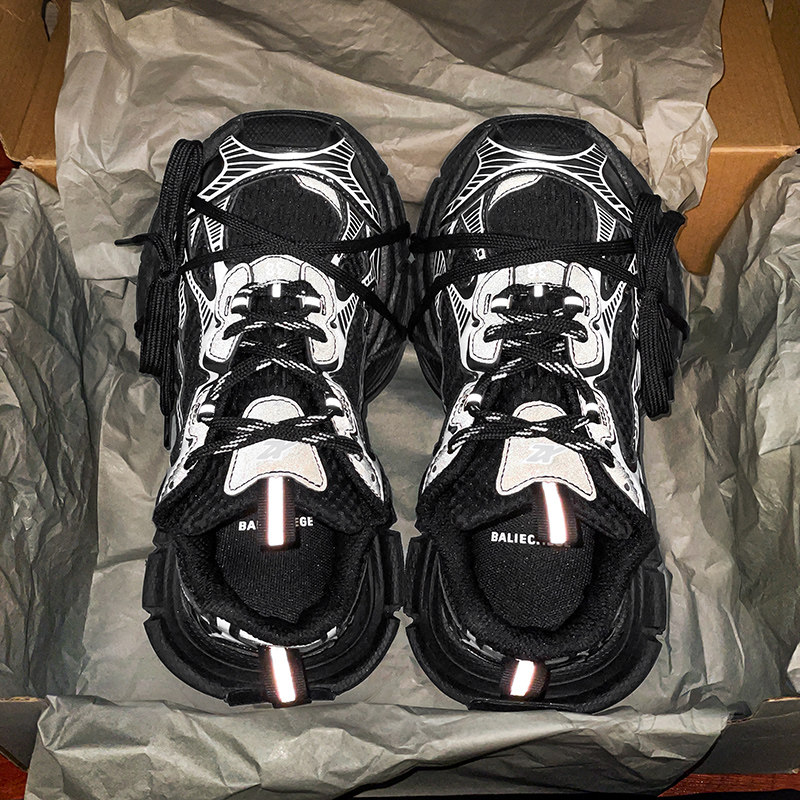 高端黑白色老爹鞋男鞋秋冬季2025新款增高厚底时尚潮牌休闲运动鞋