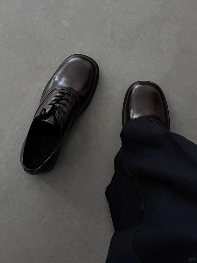 德比鞋男款高级感方头休闲皮鞋结婚通勤正装圆头厚底隐形增高鞋子