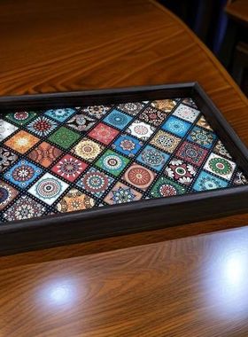 轻奢高级首饰收纳盒家用客厅茶几饰品项链手链耳环长方形木质托盘