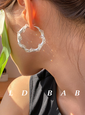 Old babe缠绕水晶耳环女质感高级小众设计简约百搭个性耳圈饰韩