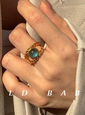 Old babe轻奢复古宝石戒指小众设计高级感时尚个性开口戒女