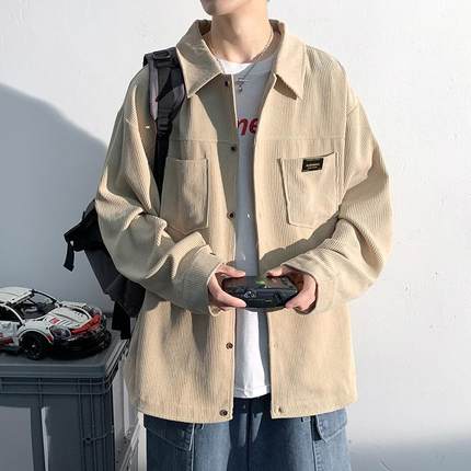 灯芯绒长袖衬衫外套男秋冬季2024新款男装衬衣加绒加厚休闲上衣服