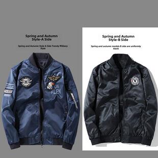 外套男美式飞行员夹克男秋冬厚款潮牌双面穿棒球服加肥加大男棉服