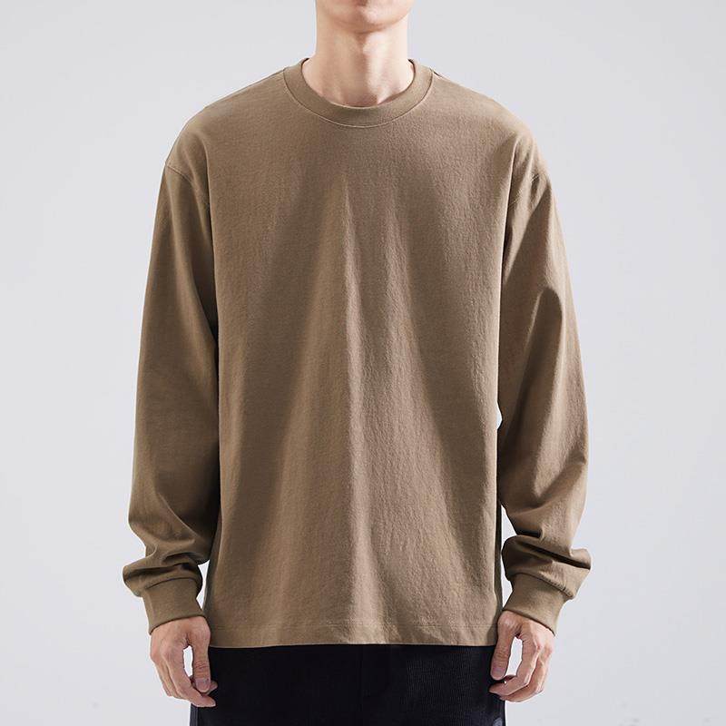 260g重磅小领口长袖T恤男纯棉春秋款卫衣白色2024秋季内搭打底衫