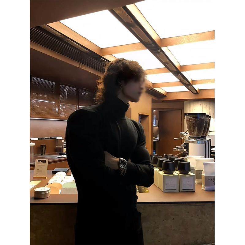 cleanfit黑色半高领毛衣男冬季显肌肉保暖内搭长袖打底针织衫线衣