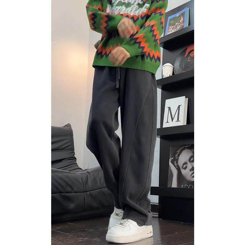 灰色潮牌弯刀卫裤男款春秋美式复古运动裤子垂感重磅休闲直筒长裤