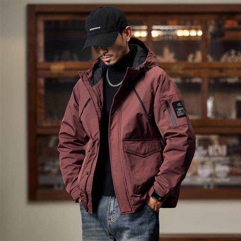 美式工装复古冲锋衣夹克男士2025春秋款棉服夹棉连帽外套男棉衣厚