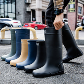 特高筒雨靴长筒水鞋 45码 松紧束口雨鞋 平底男款 加棉绒防滑钓鱼胶鞋