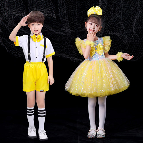 六一儿童舞蹈服幼儿园可爱蓬蓬裙演出服女童亮片纱裙公主裙表演服