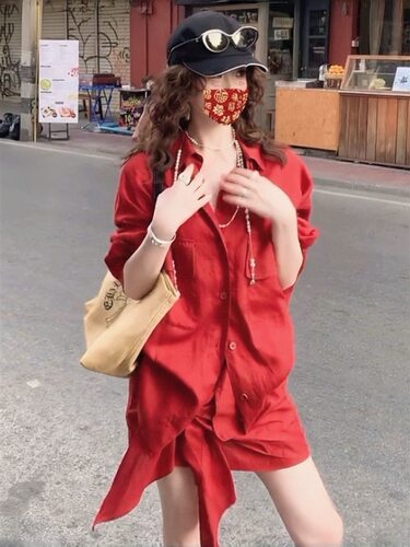 巨好看的春夏套装韩系慵懒风时尚纯色衬衫绑带不规则半身裙两件套