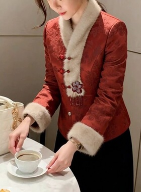 新中式红色加棉外套2026春季新年穿搭气质高级感时髦洋气百搭上衣