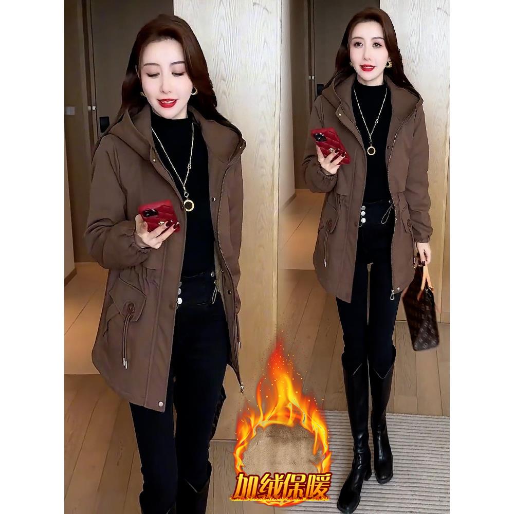 MONLOUVE时尚连帽服女宽松加绒加厚2025冬季新款保暖衣外套