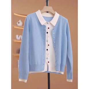 MONLOUVE假两件针织衫女开衫黄色彩扣毛衣春秋冬2025新款韩系宽松