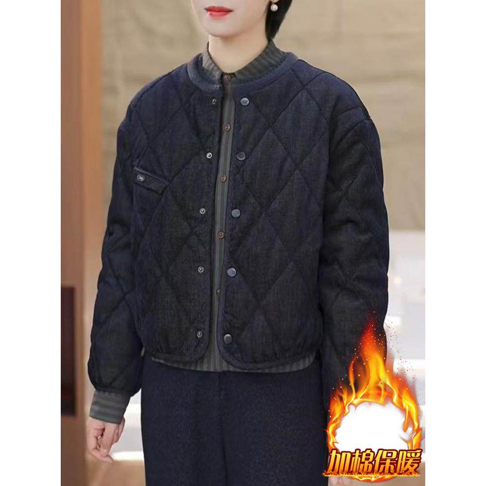 MONLOUVE巨好看的菱格服女款2025冬季新款宽松加绒衣加厚保暖袄外