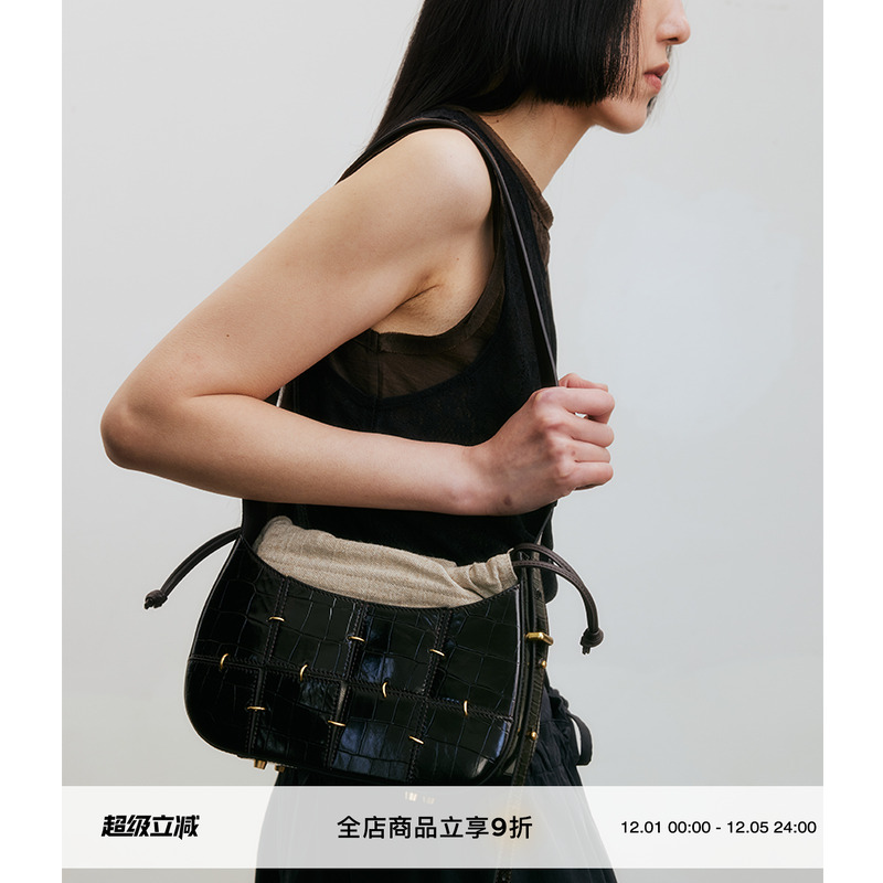 斜挎包VINZOO咖色拼接原创