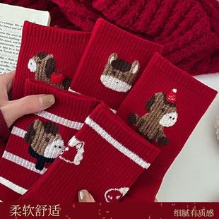 新年本命年女士红袜in风可爱卡通中筒袜柔软亲肤保暖行鸿运