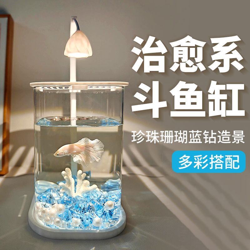 透明小鱼缸冰晶石桌面创
