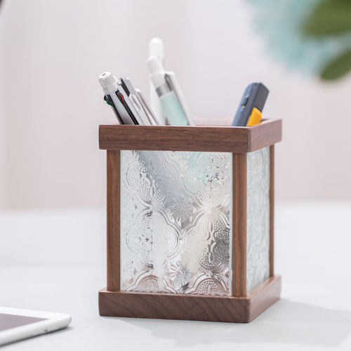 黑胡桃木书桌笔筒化妆笔收纳盒