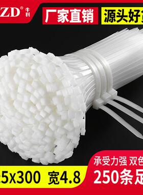 5x300尼龙扎带国标塑料塑料绑带自锁式白色扎线带理线带黑色索带