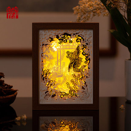 广东省博物馆潮州木雕平步青云鳌鱼纸雕灯卧室LED灯夜灯台灯礼物