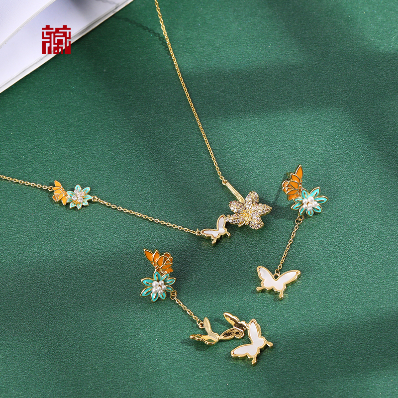广东省博物馆百花图项链耳环首饰饰品礼盒女生生日礼物粤博官方