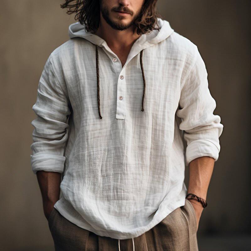 2023 Cotton Linen Shirt Hoodie Long Sleeve Hoodie
