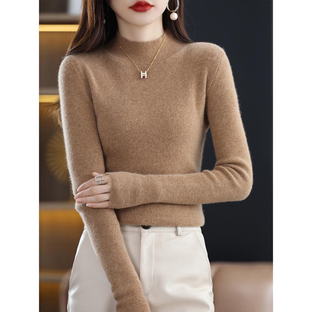 MONLOUVE配大衣修身显瘦内搭长袖弹力针织打底衫2025新款半高领毛