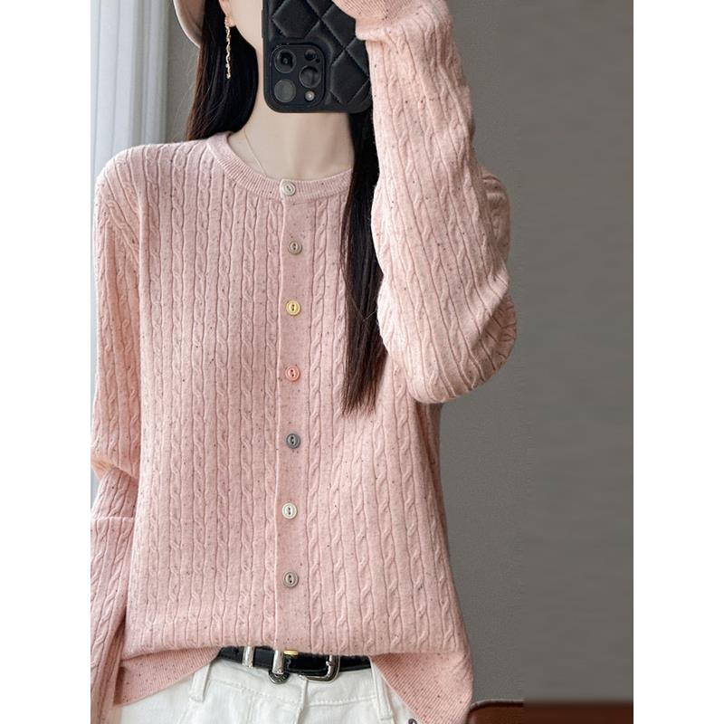 MONLOUVE2025新款圆领针织开衫女宽松显瘦百搭毛衣外套上衣彩色扣