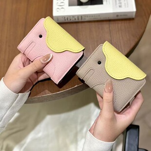 马克龙撞色高颜值可爱小象拼接卡包女真皮多卡位证件大容量收纳包