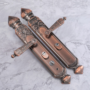 防盗门把手农村双开 关大门铁门大拉手老式通用型红古铜拉手左右